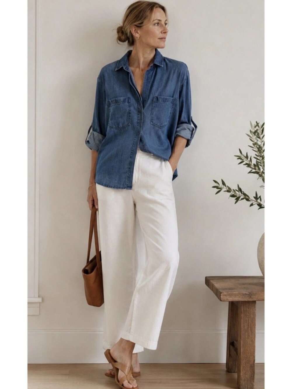 Cloth & Stone Women’s Tencel Denim Long Sleeved Button Down Blouse Small